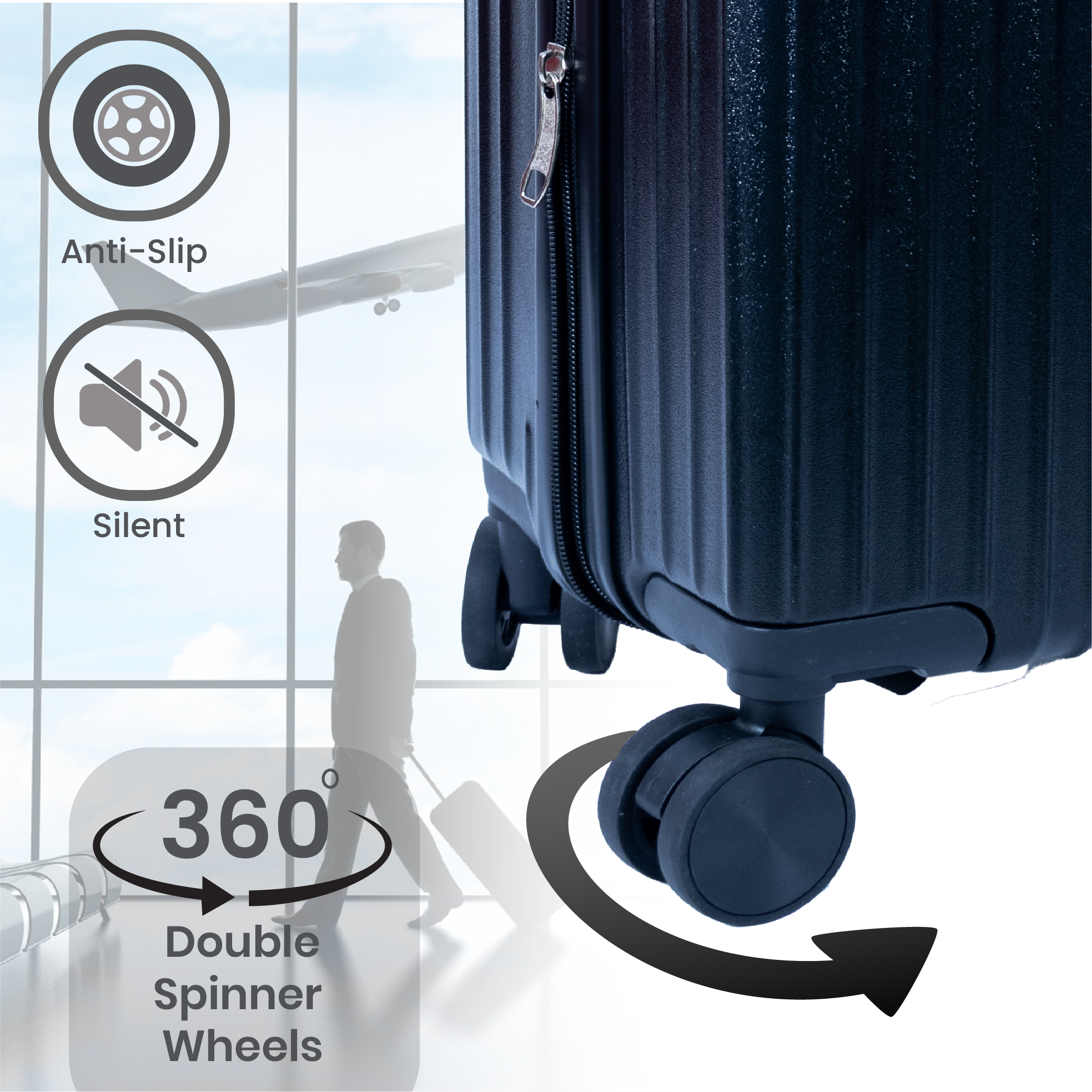 Dubai Hard Shell Carry-On Suitcase with Cosmetic Case - Jet Black