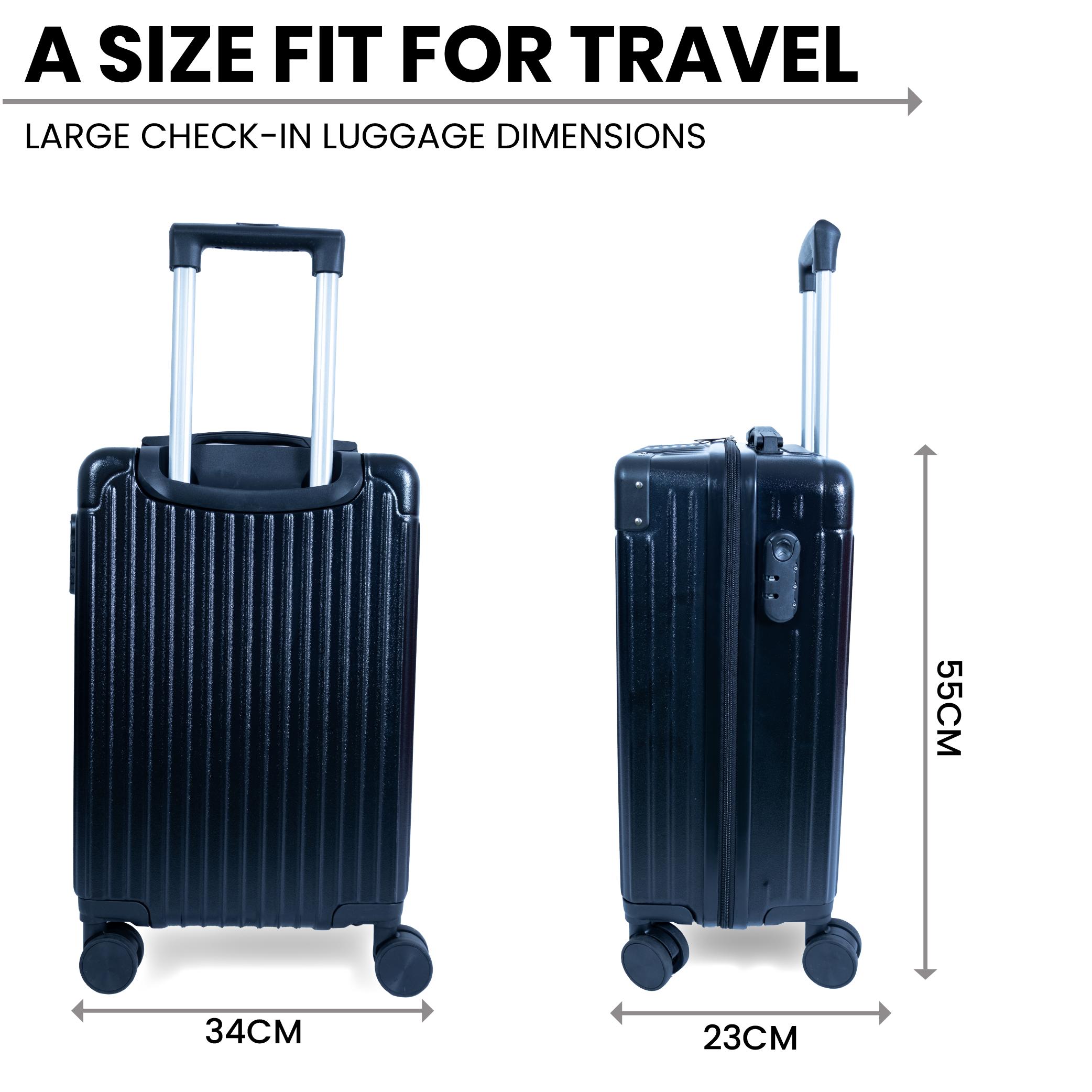 Dubai Hard Shell Carry-On Suitcase with Cosmetic Case - Jet Black