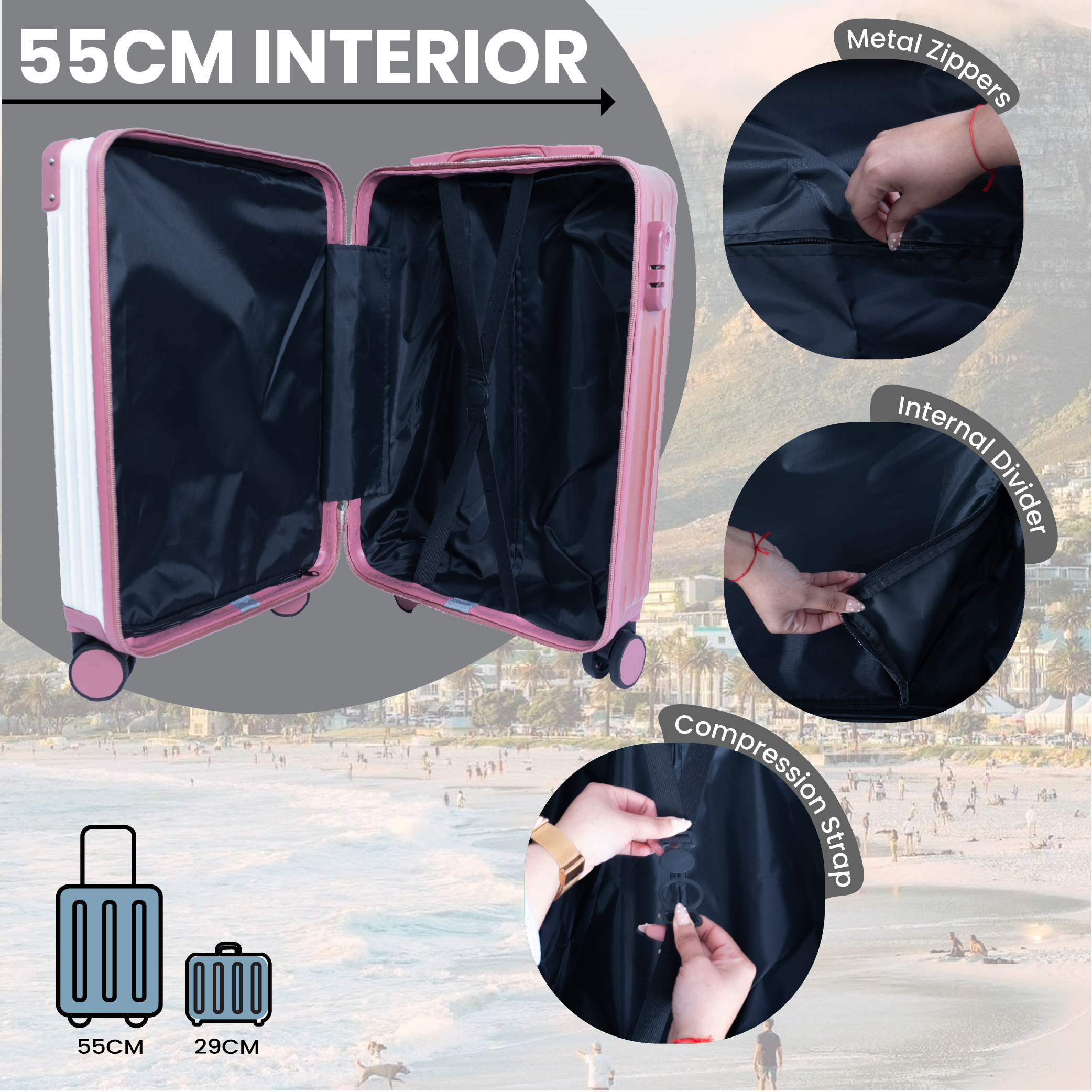 Dubai Hard Shell Carry-On Suitcase with Cosmetic Case - Rose Gold