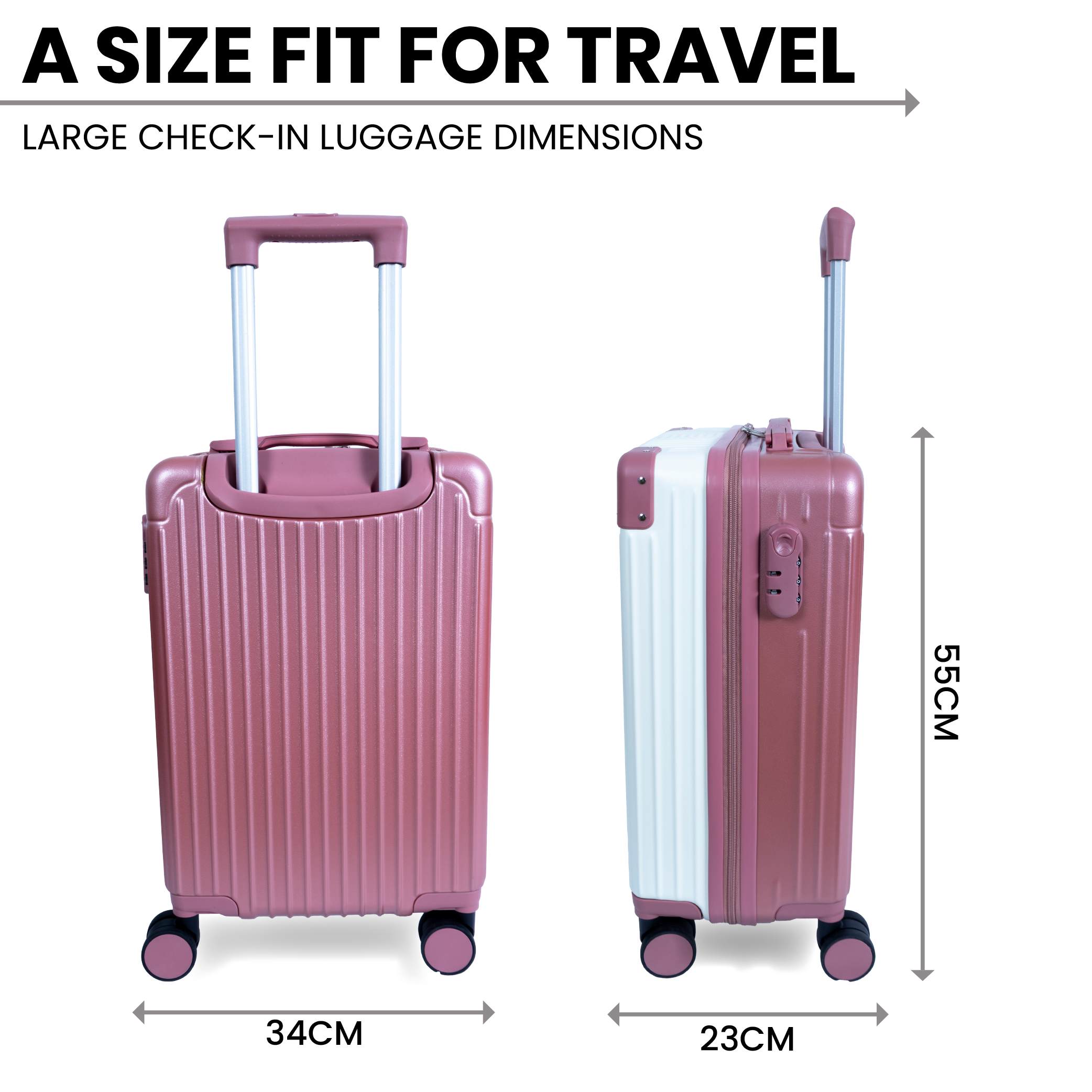 Dubai Hard Shell Carry-On Suitcase with Cosmetic Case - Rose Gold