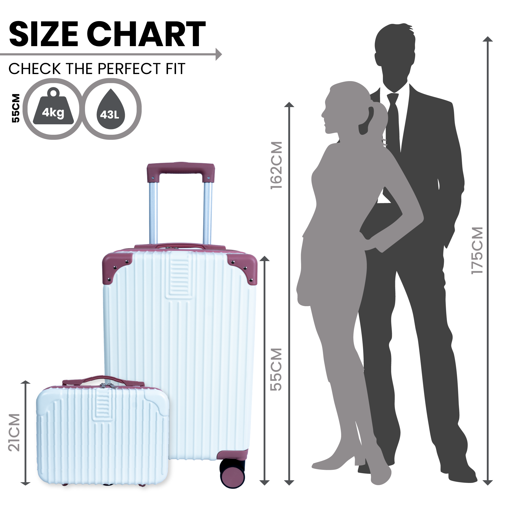 Dubai Hard Shell Carry-On Suitcase with Cosmetic Case - Rose Gold