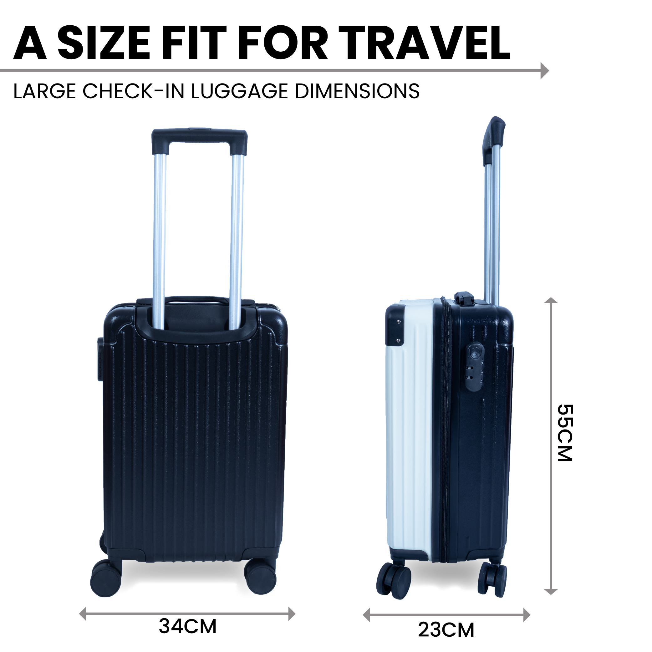 Dubai Hard Shell Carry-On Suitcase with Cosmetic Case - Black & White