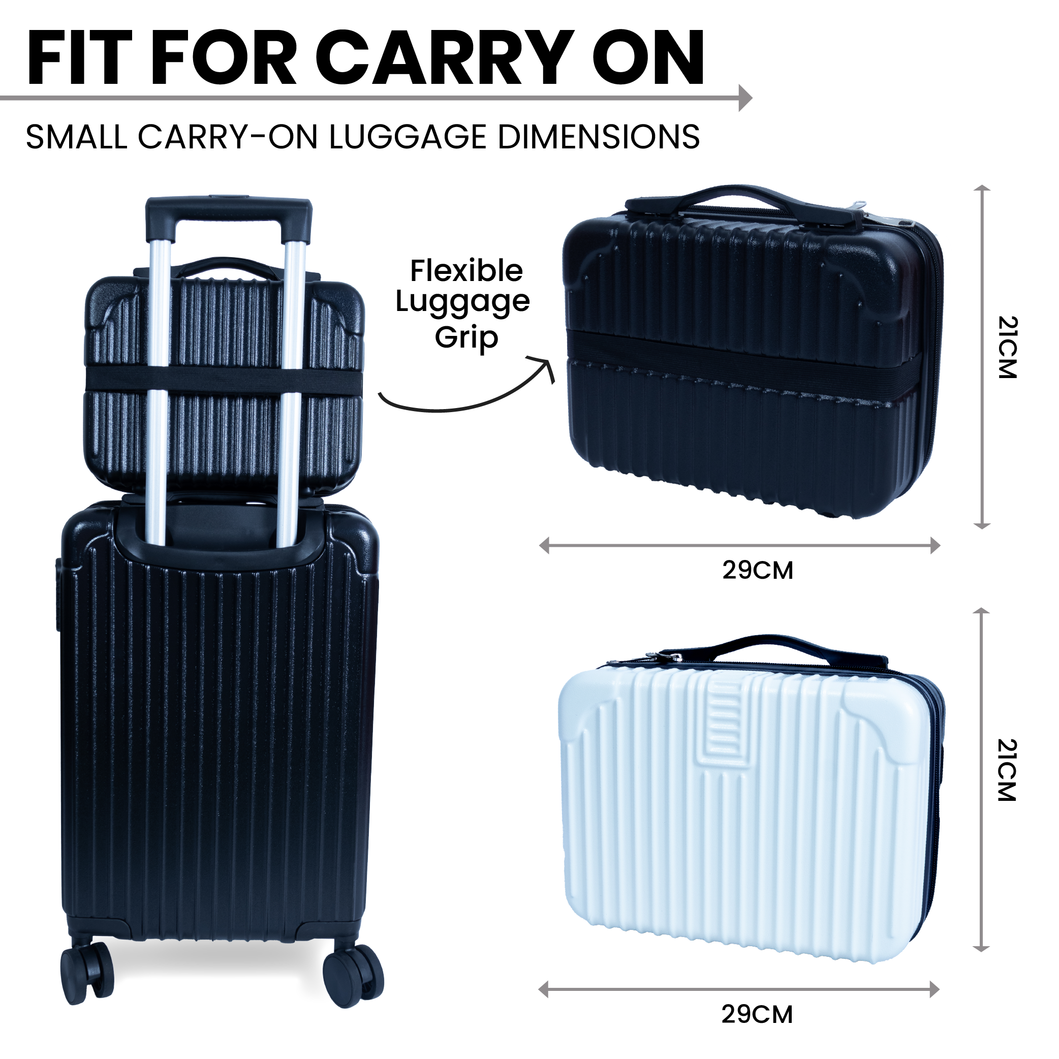 Dubai Hard Shell Carry-On Suitcase with Cosmetic Case - Black & White