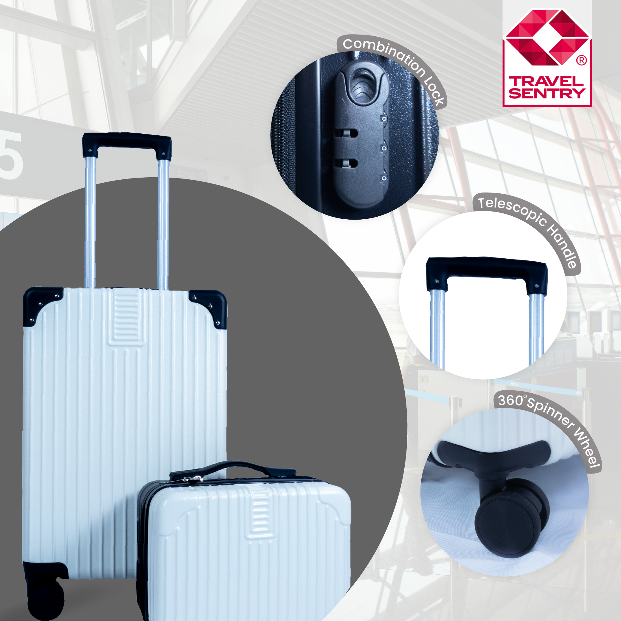 Dubai Hard Shell Carry-On Suitcase with Cosmetic Case - Black & White