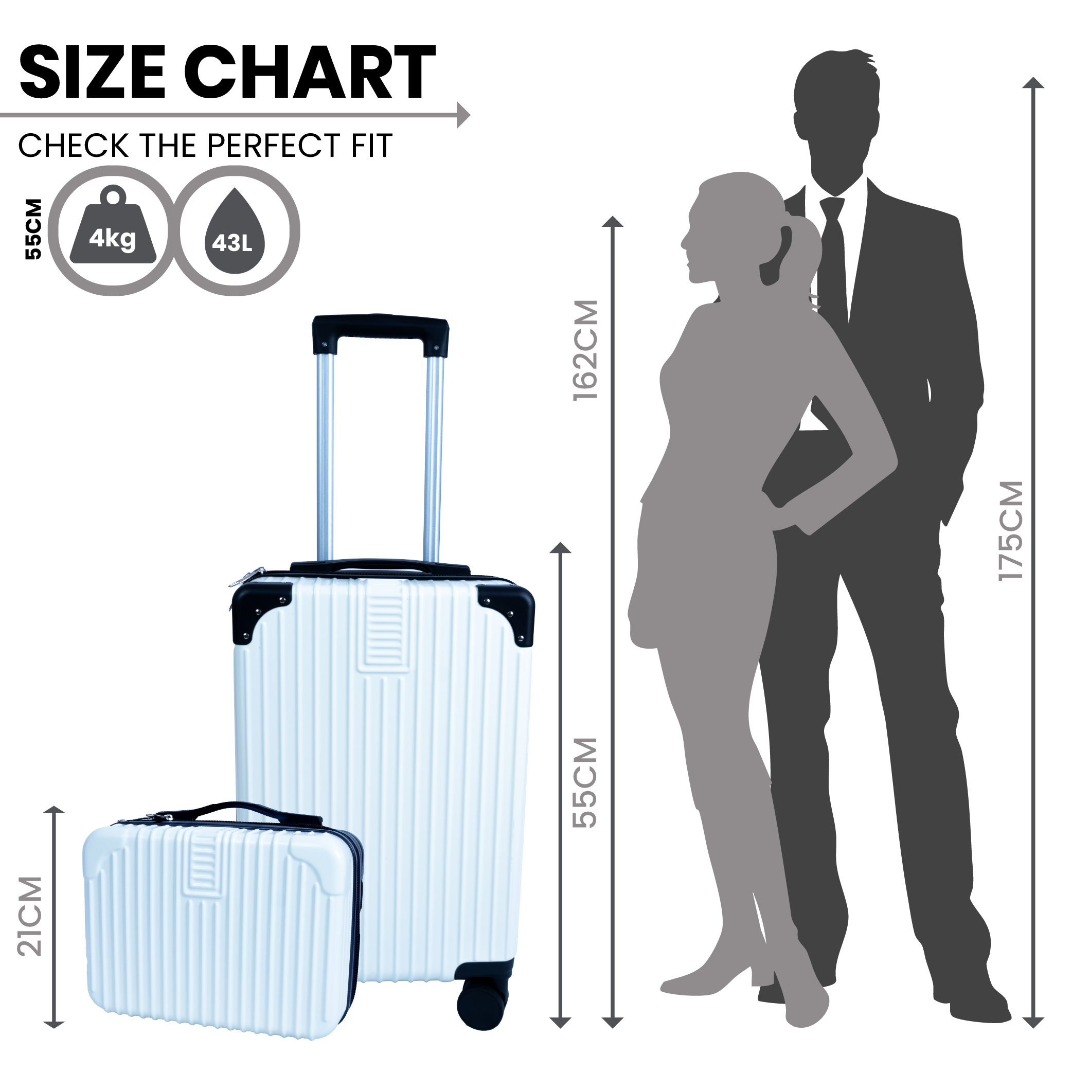 Dubai Hard Shell Carry-On Suitcase with Cosmetic Case - Black & White