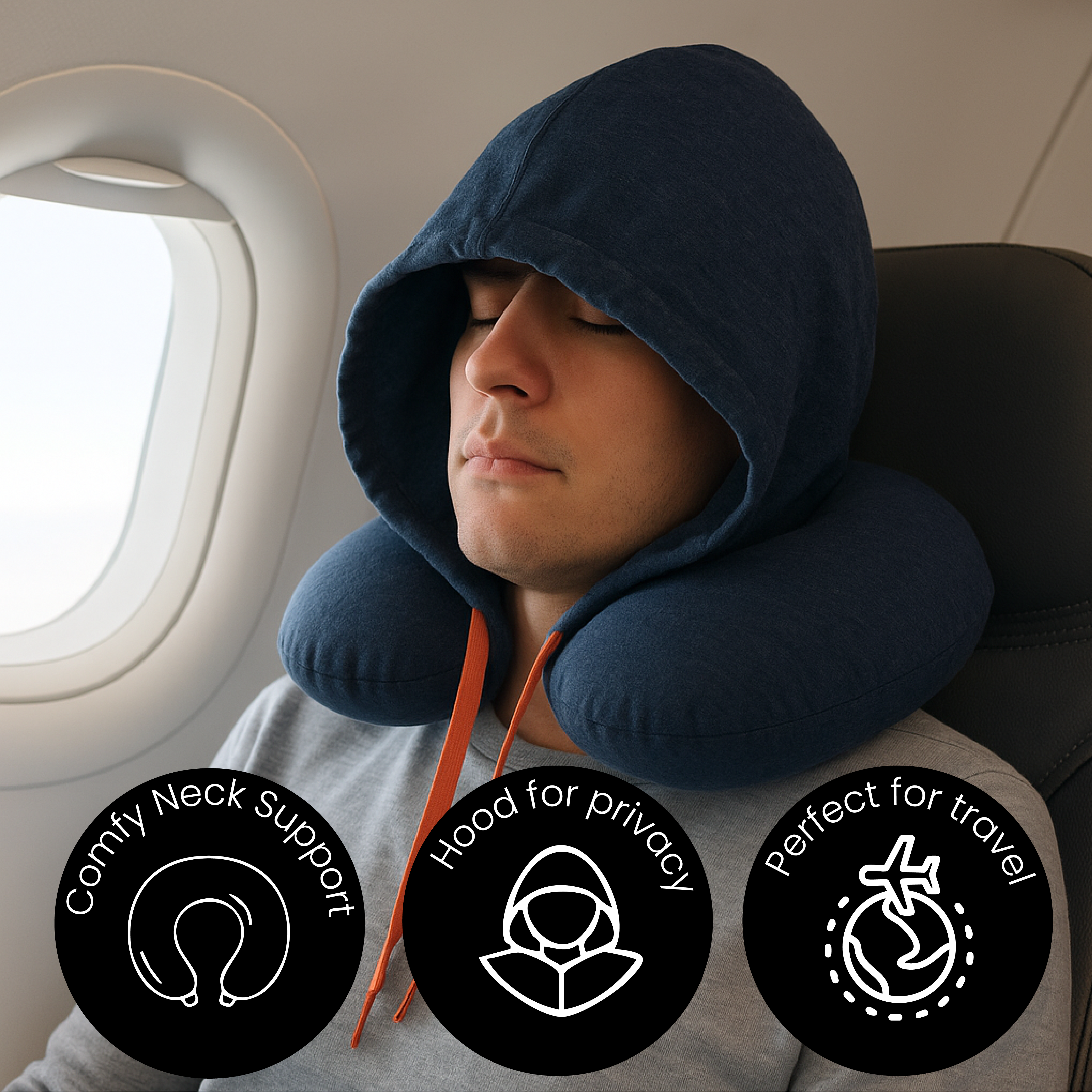 Neck Pillow with Drawstring Hood