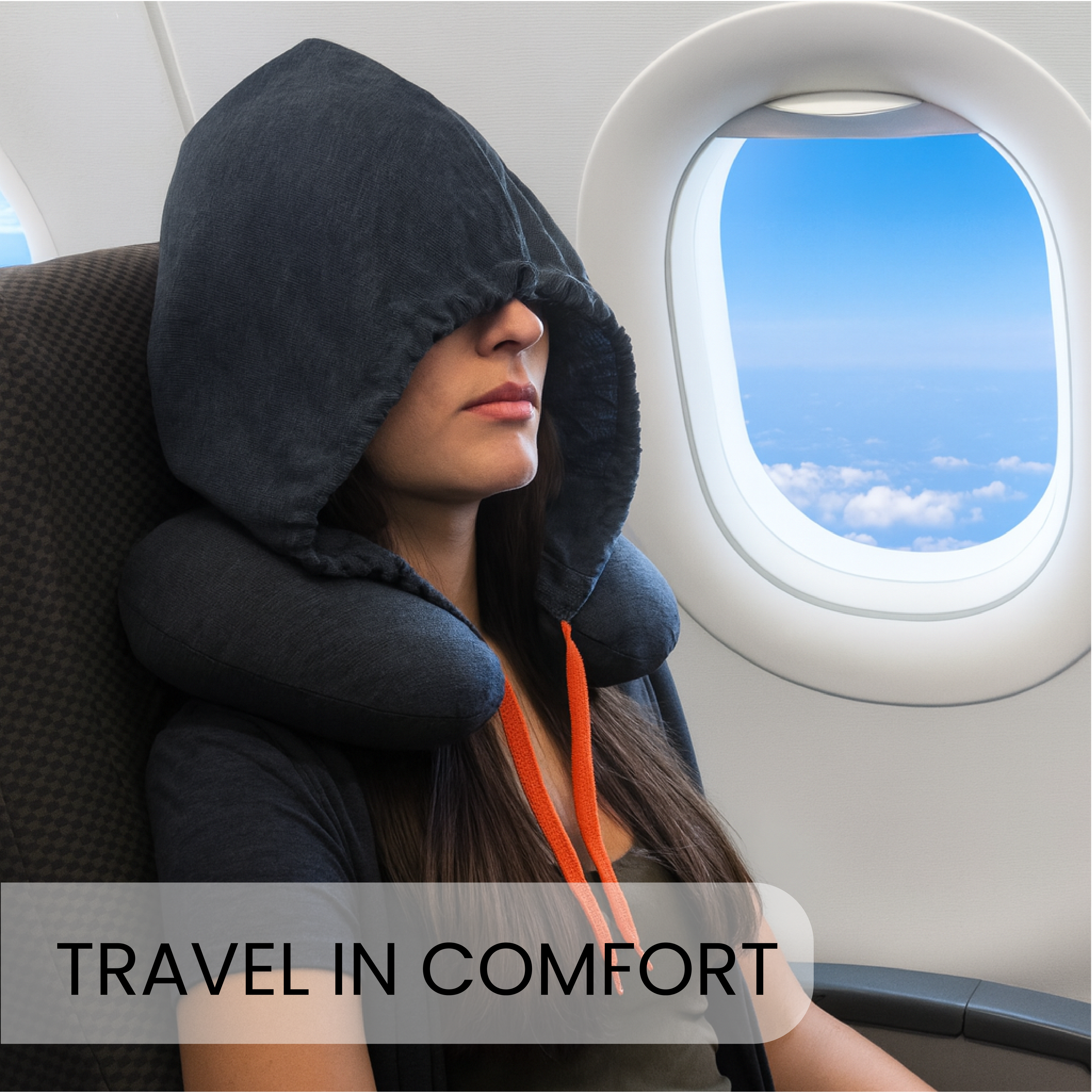 Neck Pillow with Drawstring Hood