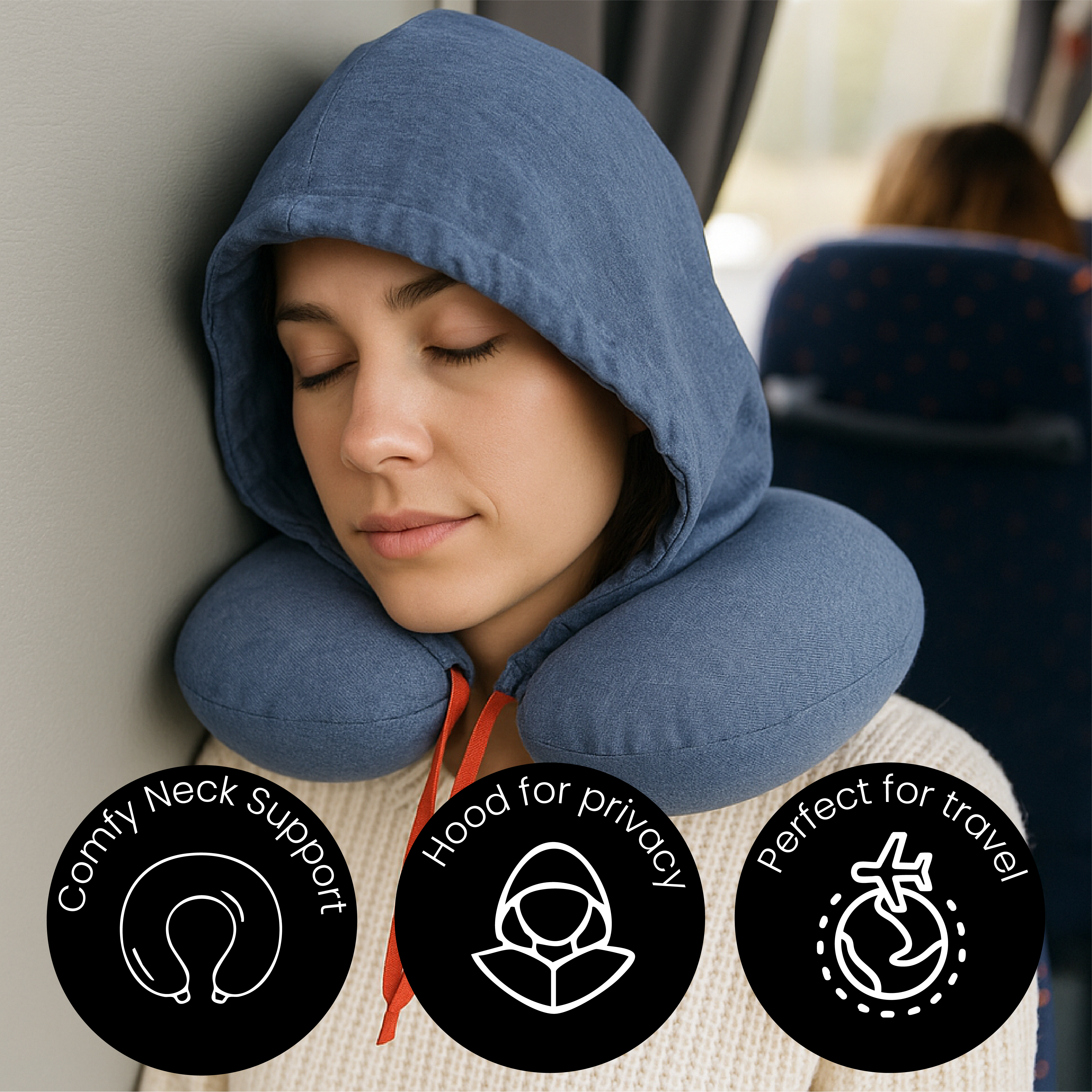 Neck Pillow with Drawstring Hood
