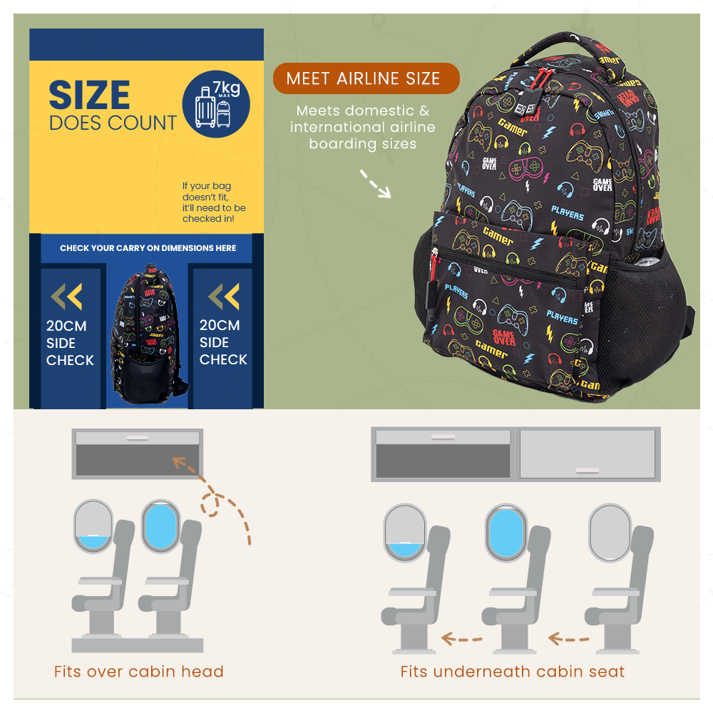 Game Over Backpack | Gaming School Bag with Gamer Icon Print