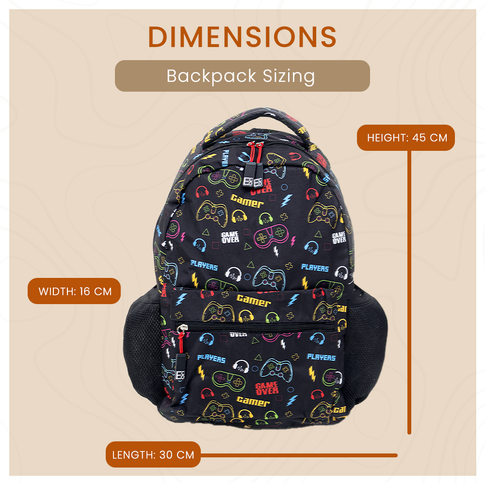 Game Over Backpack | Gaming School Bag with Gamer Icon Print