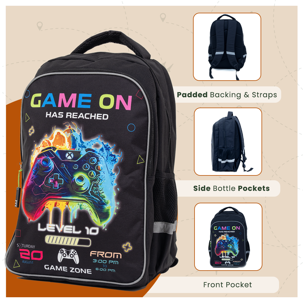 Game On Backpack | Gaming School Bag with Controller Print