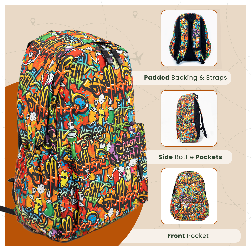 Graffiti Backpack | Colourful Urban School Bag with Street Art Design