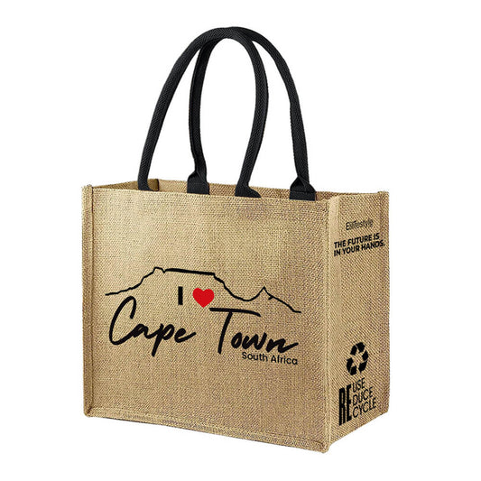 JUTE01-ILC - "I Love Cape Town" Reusable Jute Tote Bag | 300GSM, 18L