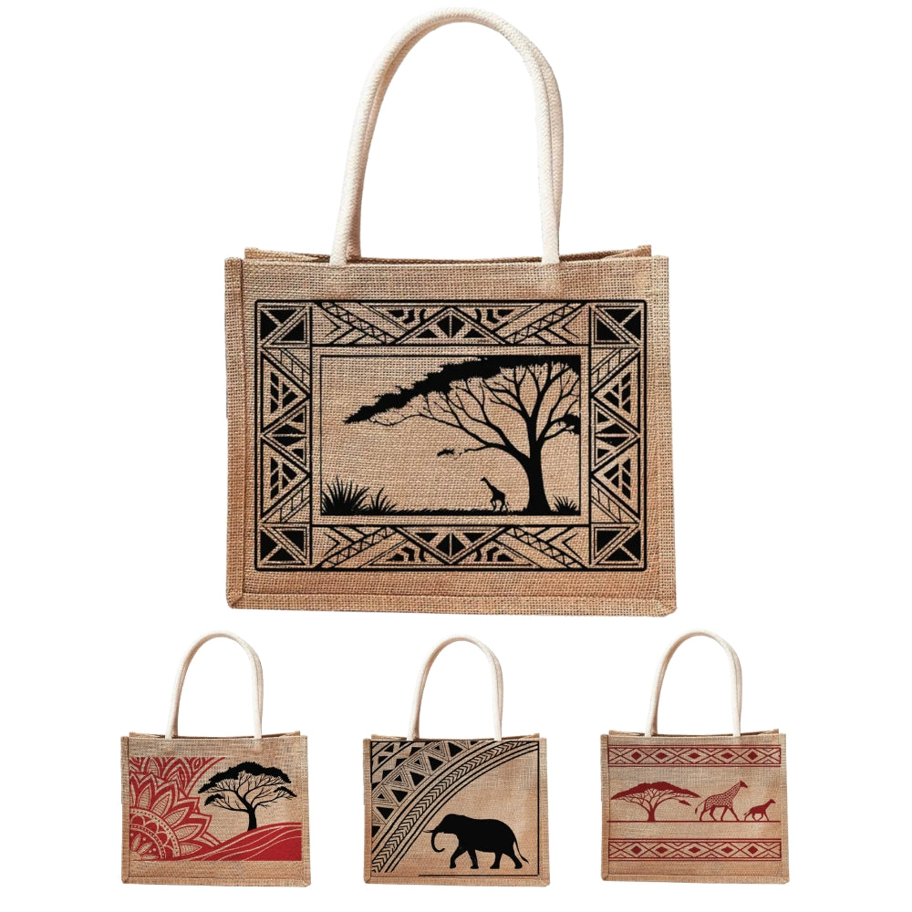 Savanna Print Reusable Jute Tote Bag | 300GSM, 18L