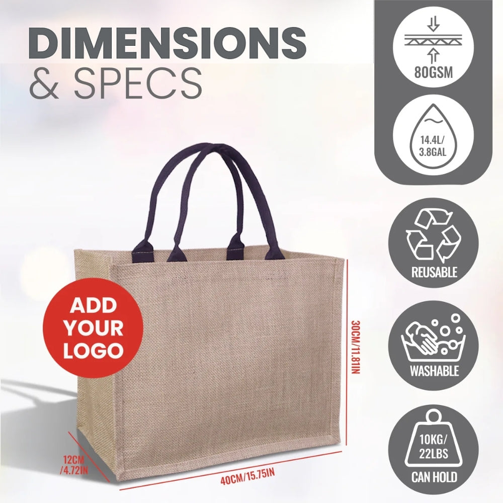 JUTE01-PLN - Plain Reusable Jute Tote Bag | 300GSM, 18L