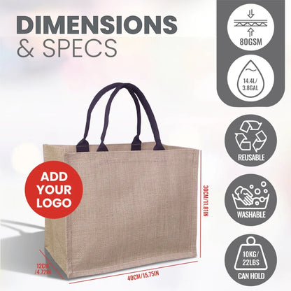JUTE01-PLN - Plain Reusable Jute Tote Bag | 300GSM, 18L