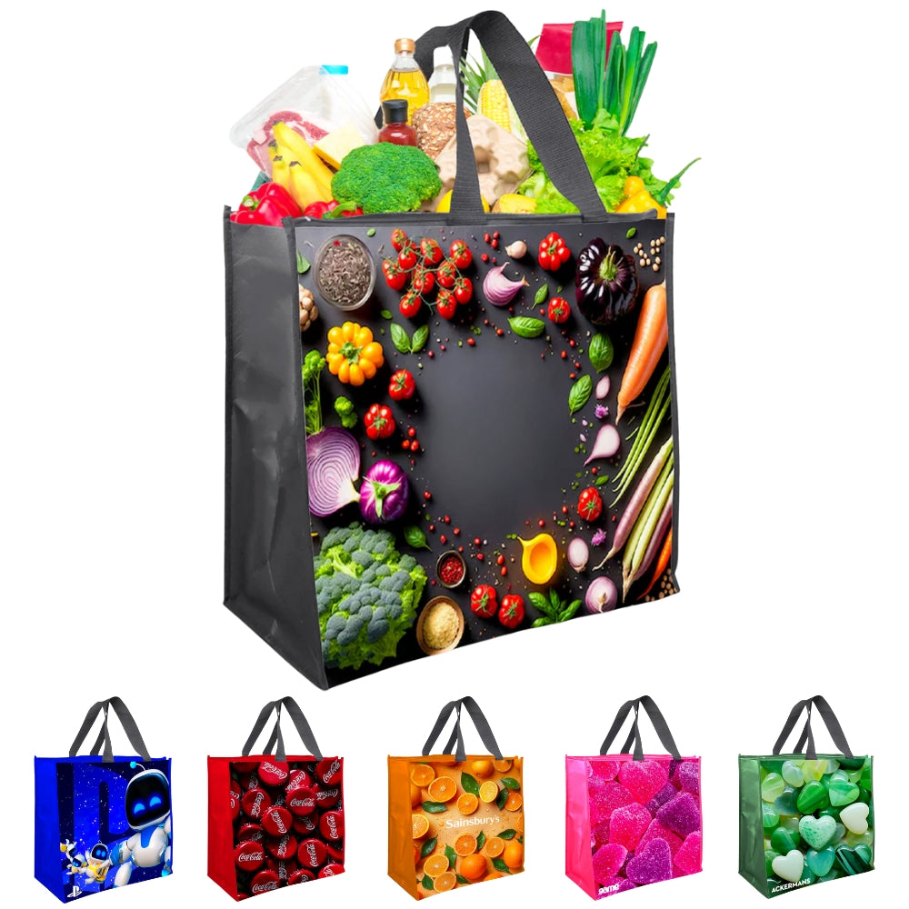 LAM-Z04 - Assorted Design Reusable Laminated Cooler Shopping Bag with Zipper | 70GSM, 28L