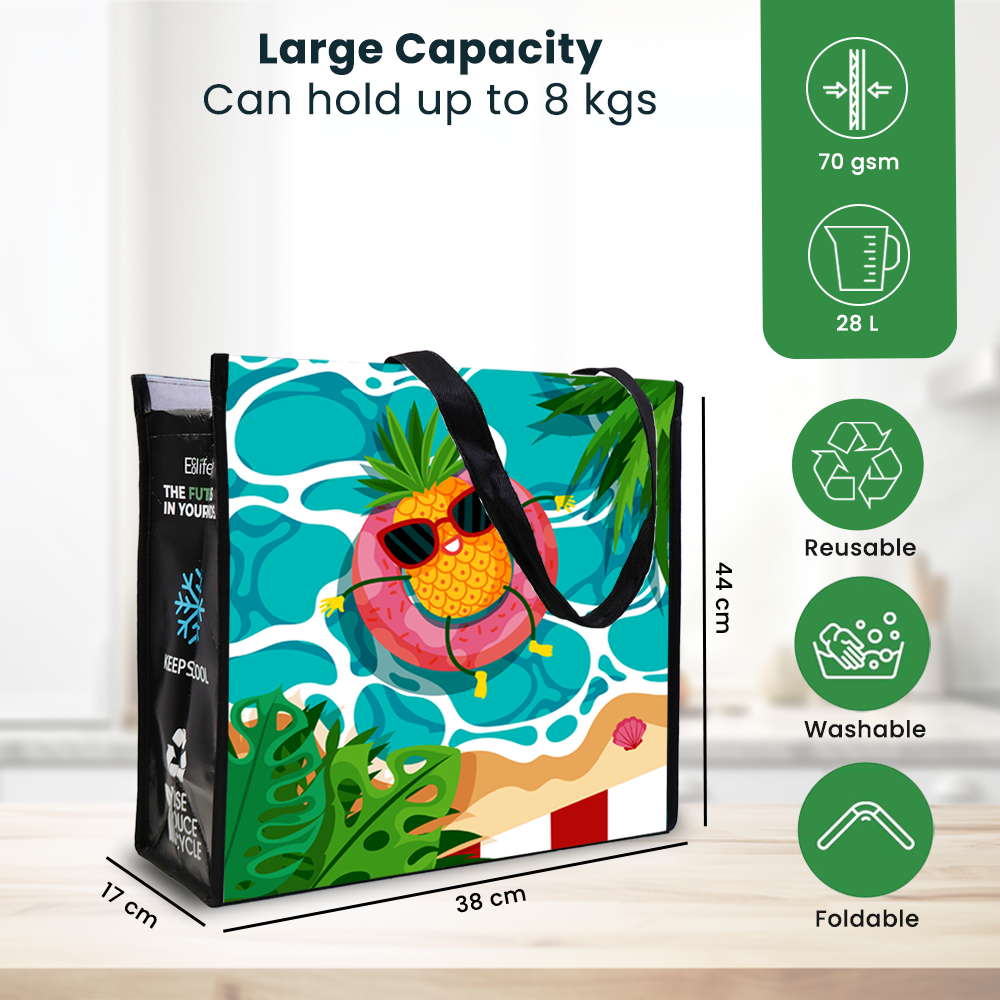 LAMCO1 - Snowflake & Tropical Reusable Laminated Cooler Shopping Bag | 70GSM, 28L