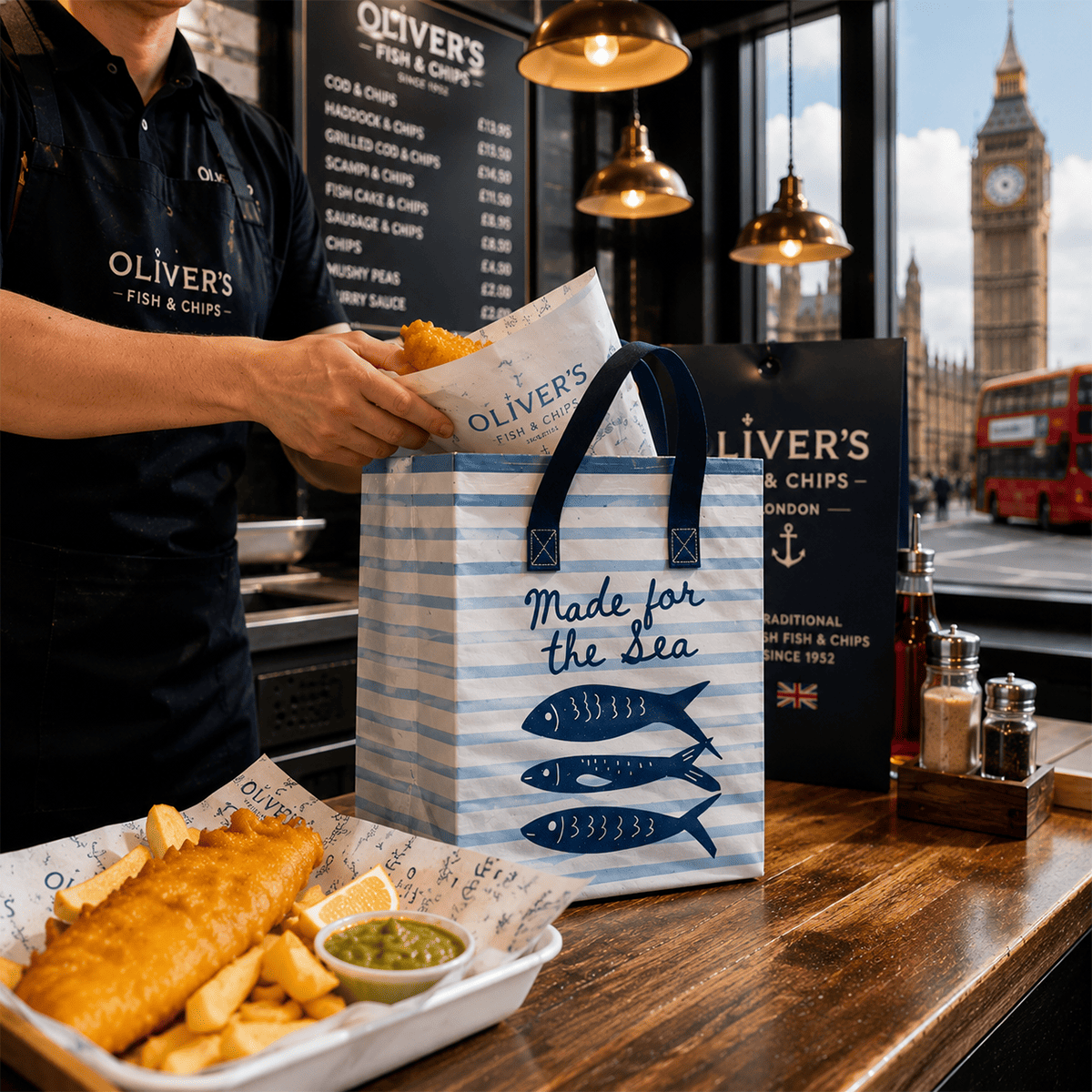 TA-S24 - Reusable Laminated Takeaway Bag with Adhesive Seal | 70GSM, 12L