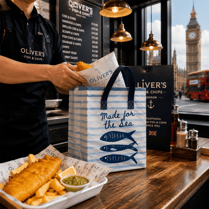 TA-S24 - Reusable Laminated Takeaway Bag with Adhesive Seal | 70GSM, 12L