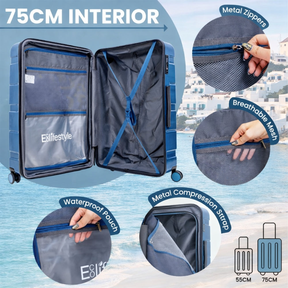 مجموعة حقائب سفر صلبة زرقاء قبرصية - تصميم معدني عاكس - قطعتان