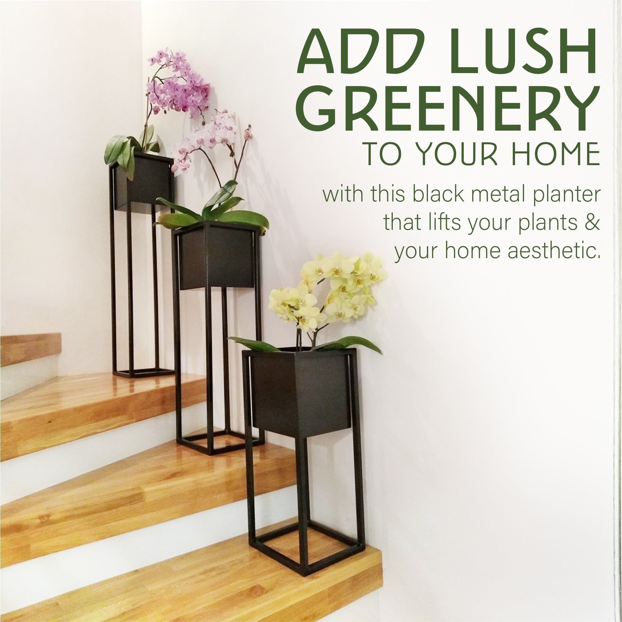 Black Metal Raised Flower Pot and Planter Pot – 50cm Height (18x21cm)