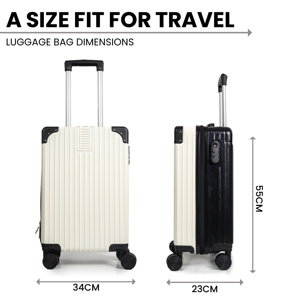 Dubai Hard Shell Carry-On Suitcase with Cosmetic Case - Black & White
