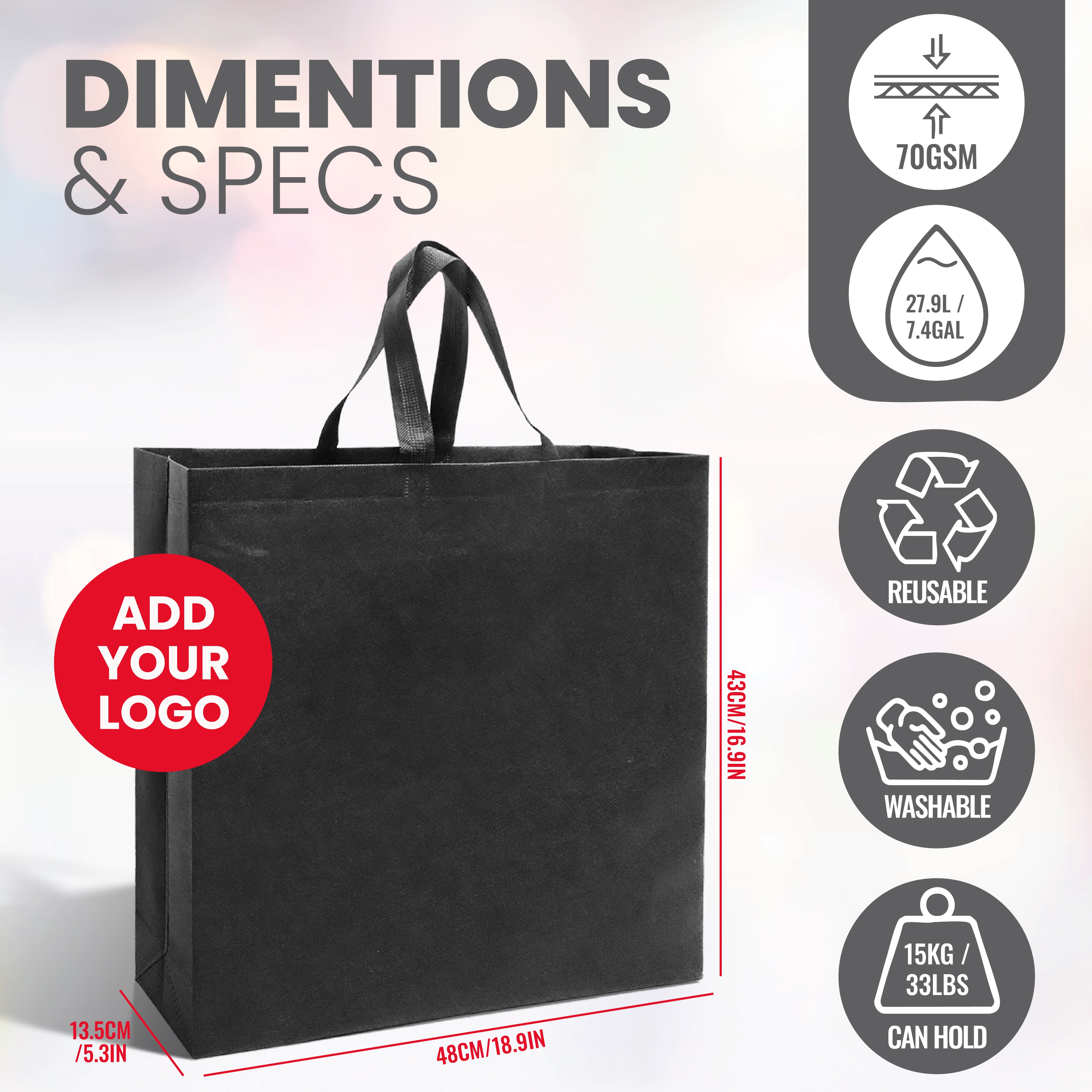 SHOP48 - XL Reusable Non-Woven Shopping Bag | 70GSM, 30L