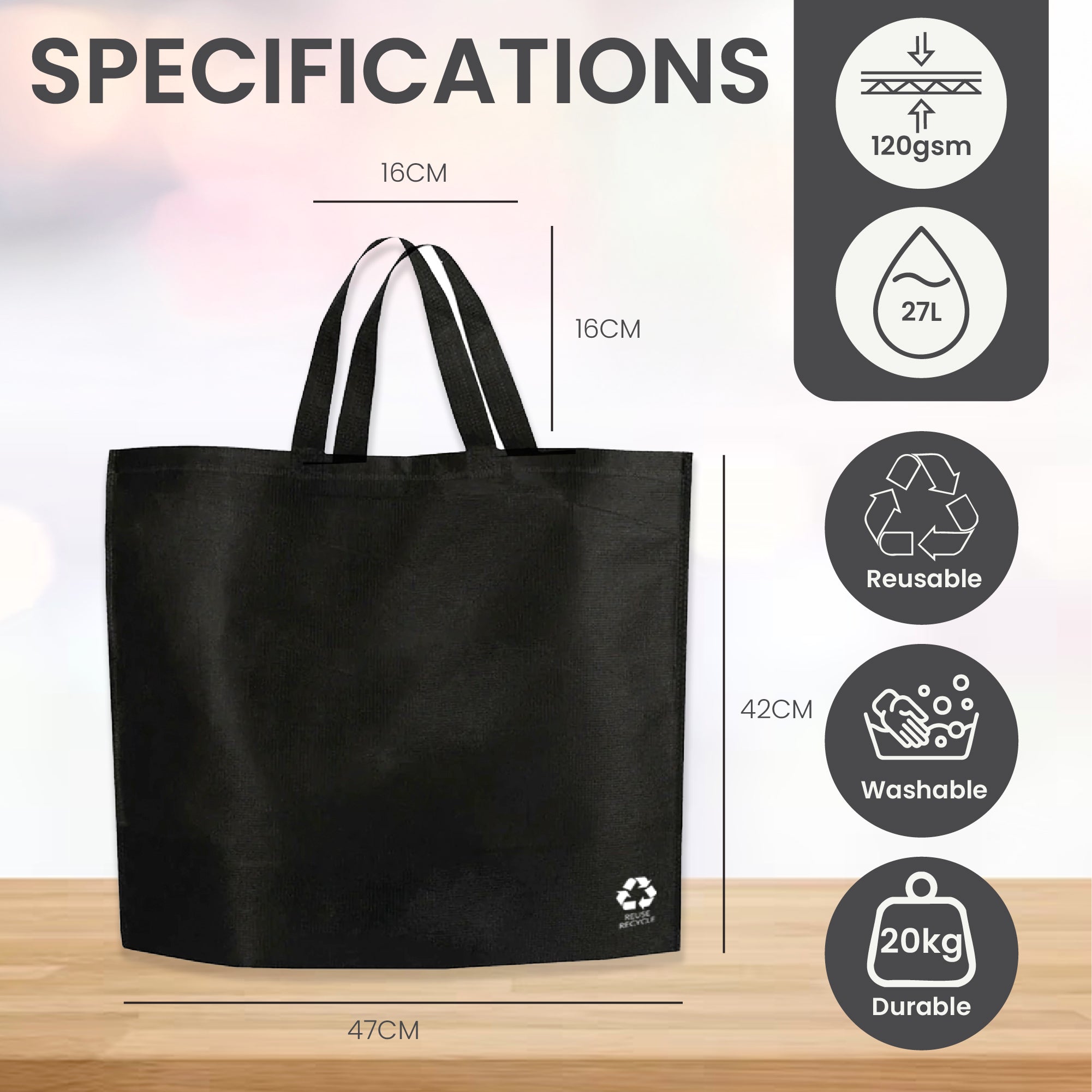 SHOP40_S - Large Reusable Non-Woven Shopping Bag | 70GSM, 29L