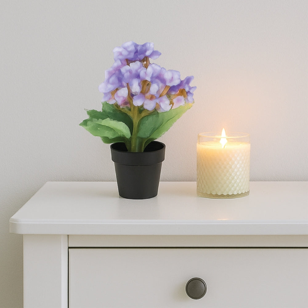 Small Artificial Plant Potted Flowers in Black Pot – 4 Colours