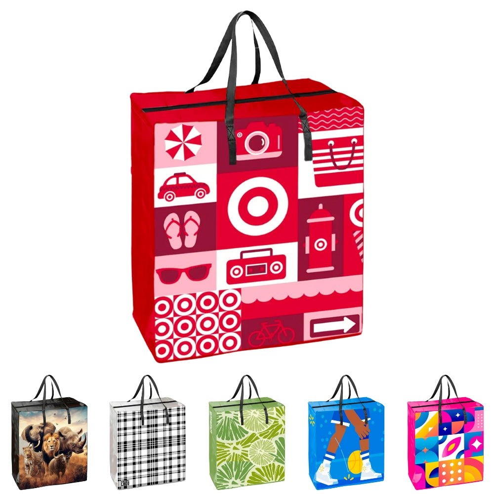 TAXI02 - Large Assorted Design Laminated Taxi Shopping Bag with Zipper | 120GSM, 56L