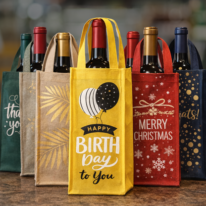 WC01 - Reusable Non-Woven Single Wine Bottle Bag | 70GSM, 3.5L