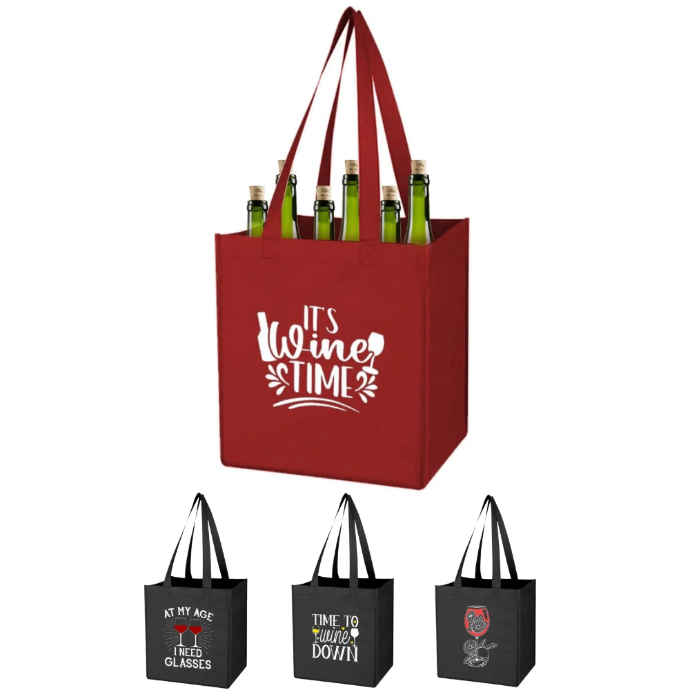 WC06 - Reusable Non-Woven 6-Bottle Wine Carrier Bag | 80GSM, 27L