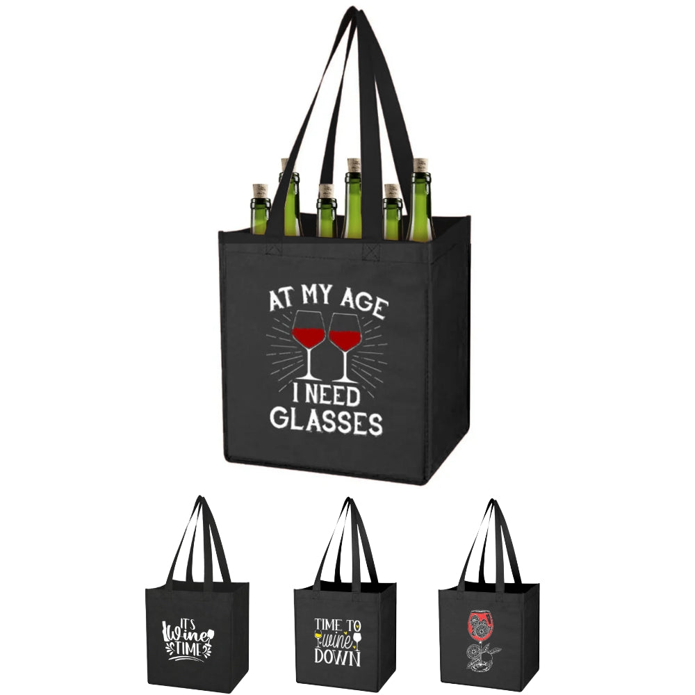 WC06 - Reusable Non-Woven 6-Bottle Wine Carrier Bag | 80GSM, 27L
