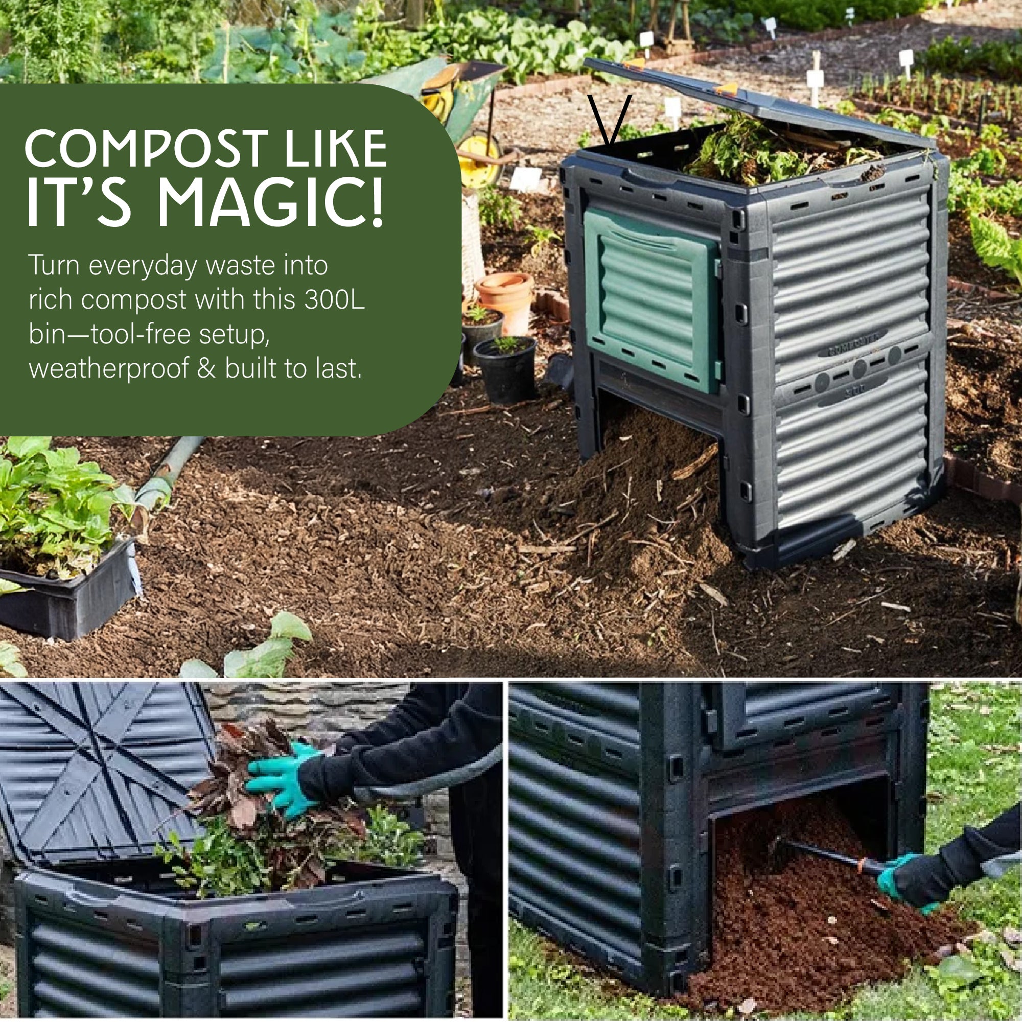 300L Reusable Garden Composter – Frost-Resistant Compost Bin, Easy Assembly