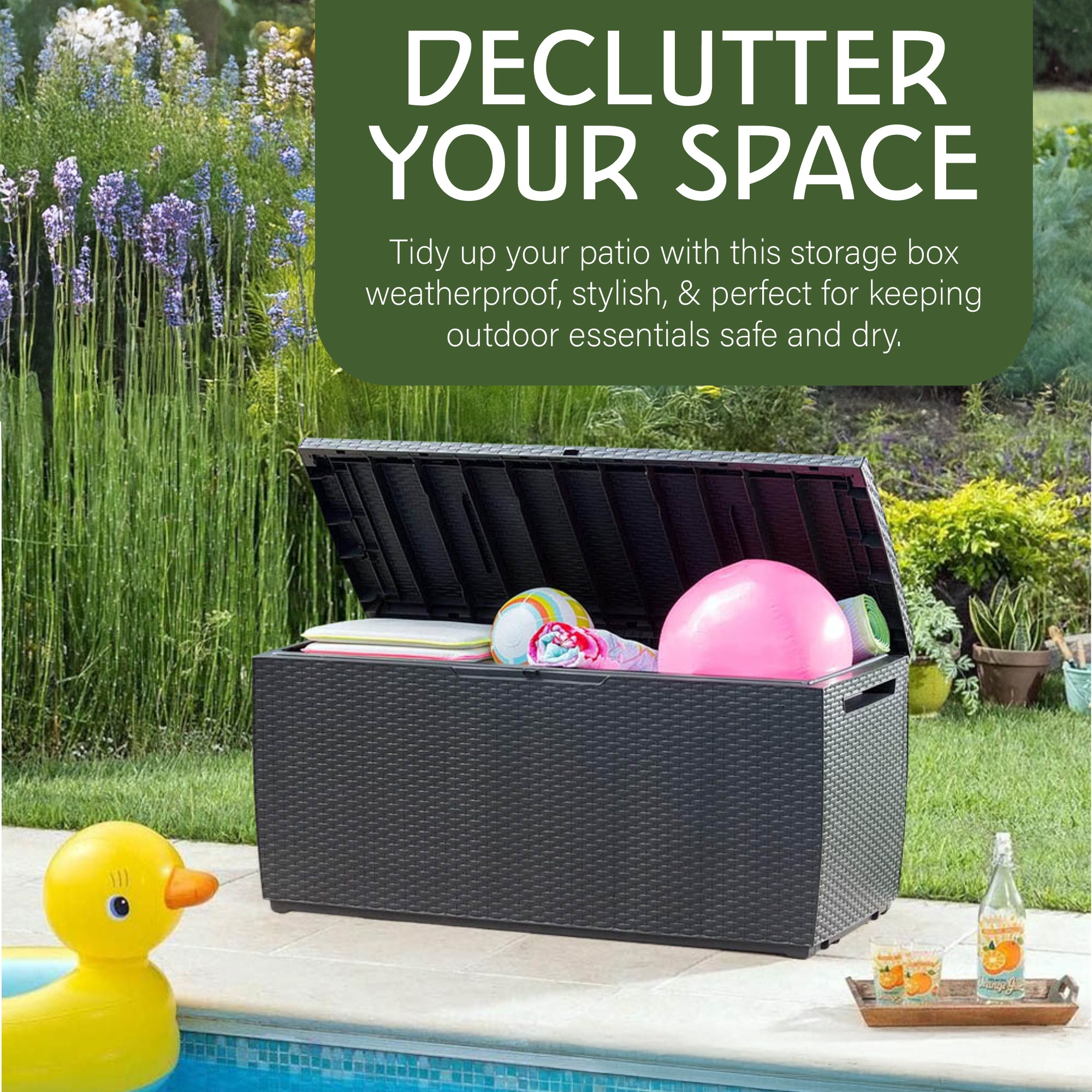 240L Garden Storage Box & Outdoor Storage – Anthracite (115x45x53cm)