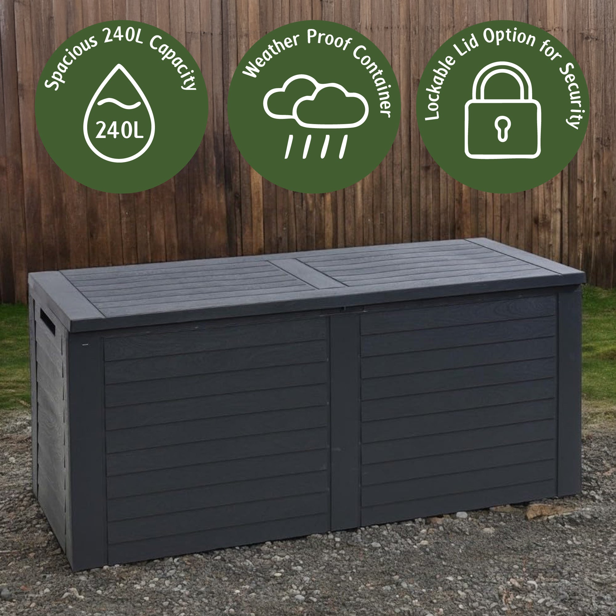 240L Garden Storage Box & Outdoor Storage – Anthracite (115x45x53cm)