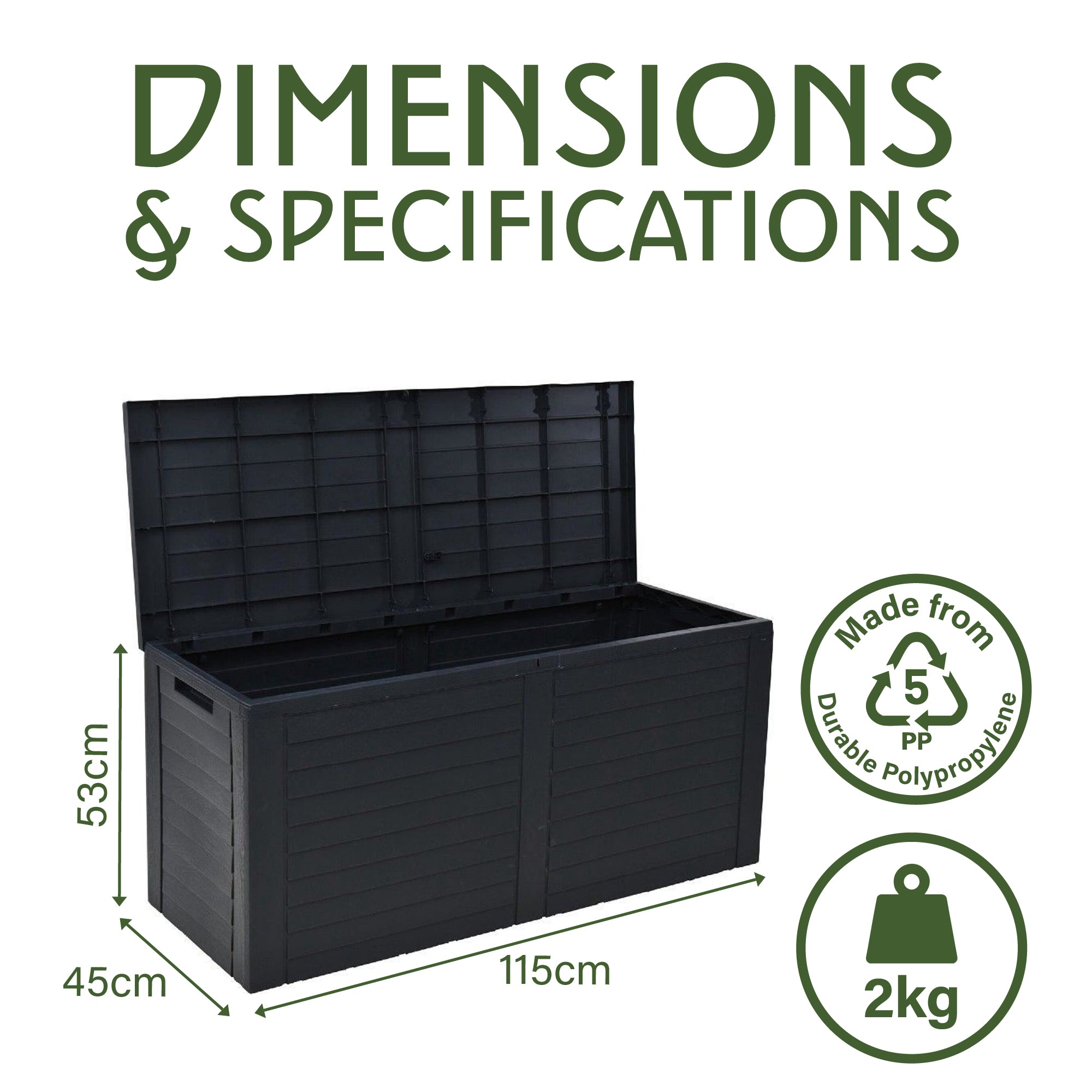 240L Garden Storage Box & Outdoor Storage – Anthracite (115x45x53cm)
