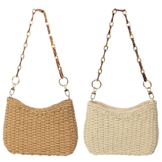 ZY-080 - Straw Shoulder Bag | Natural Paper Straw with Polyester Lining