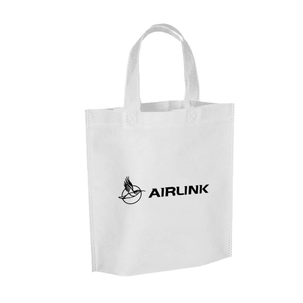 Bags Direct white tote bag with matching short handles and a centred black Airlink wordmark and flying bird logo on the front.