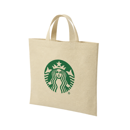 Bags Direct cream tote bag with short matching handles, a flat rectangular shape and a large green Starbucks siren logo centred on the front.