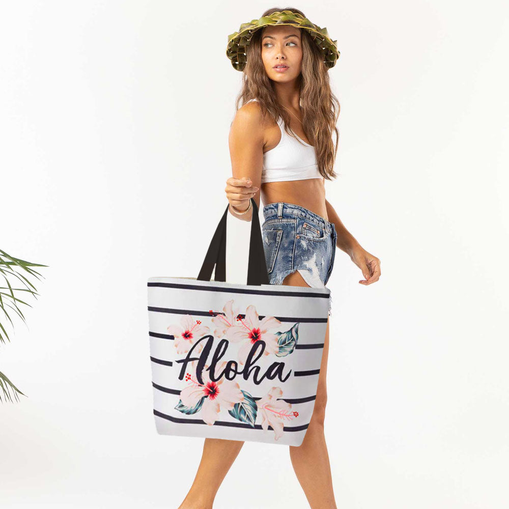 Beach Bag with Aloha Print and Floral Design