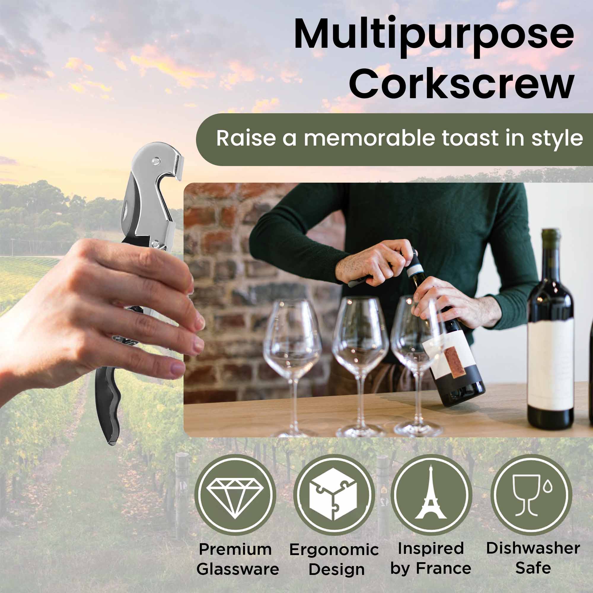 3 Funtional Stainless Steel Manual Corkscrew