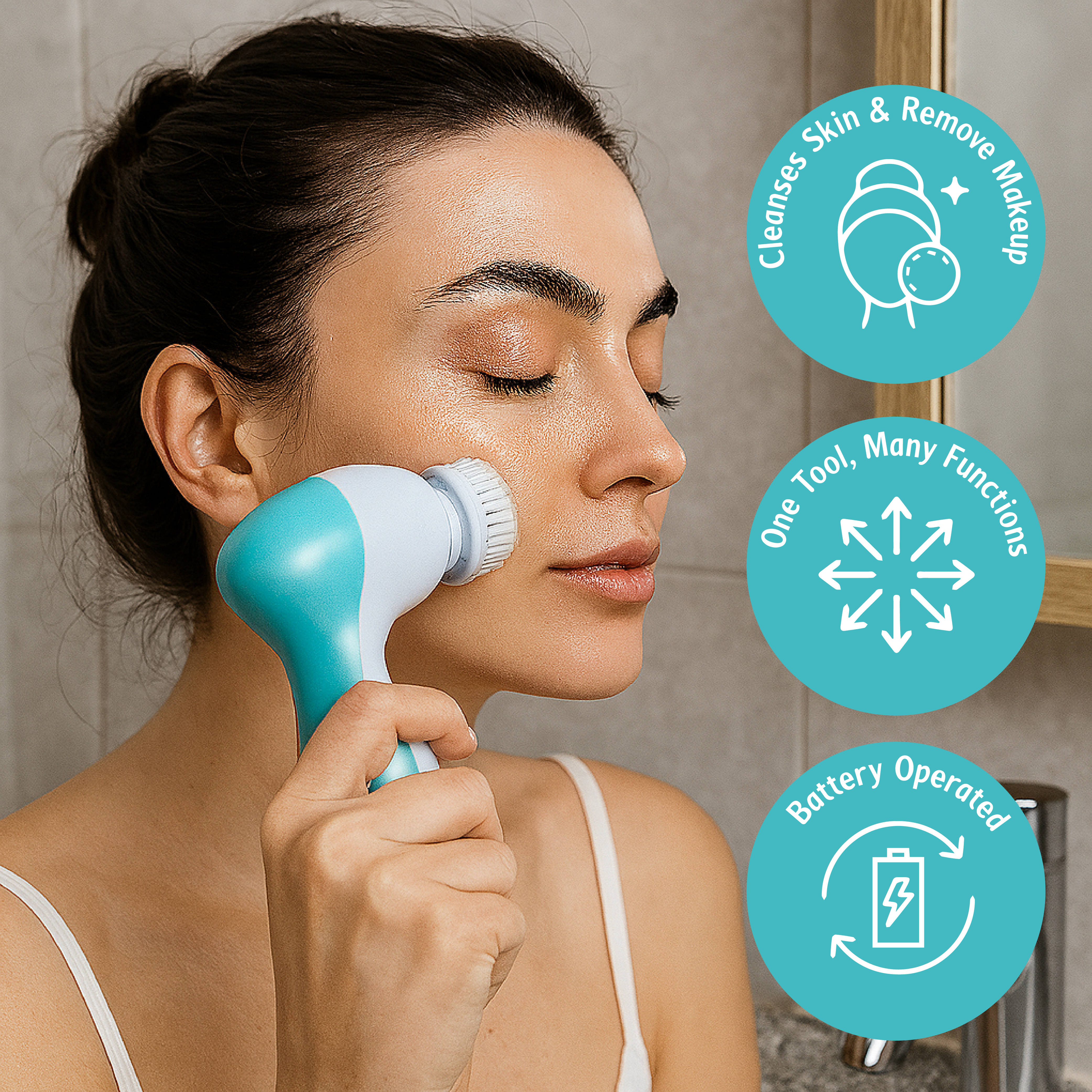 Facial Cleansing Brush Set of 5 with Batteries