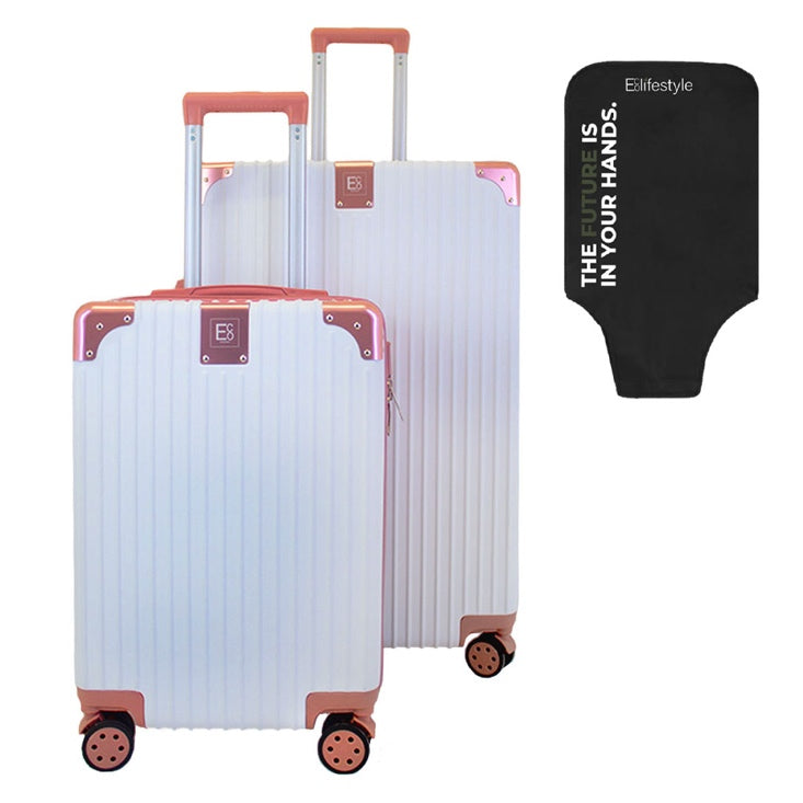 Berlin Anti-Theft Luggage Hardshell Suitcases Set of 2 with Cover - Rose Gold and Cream