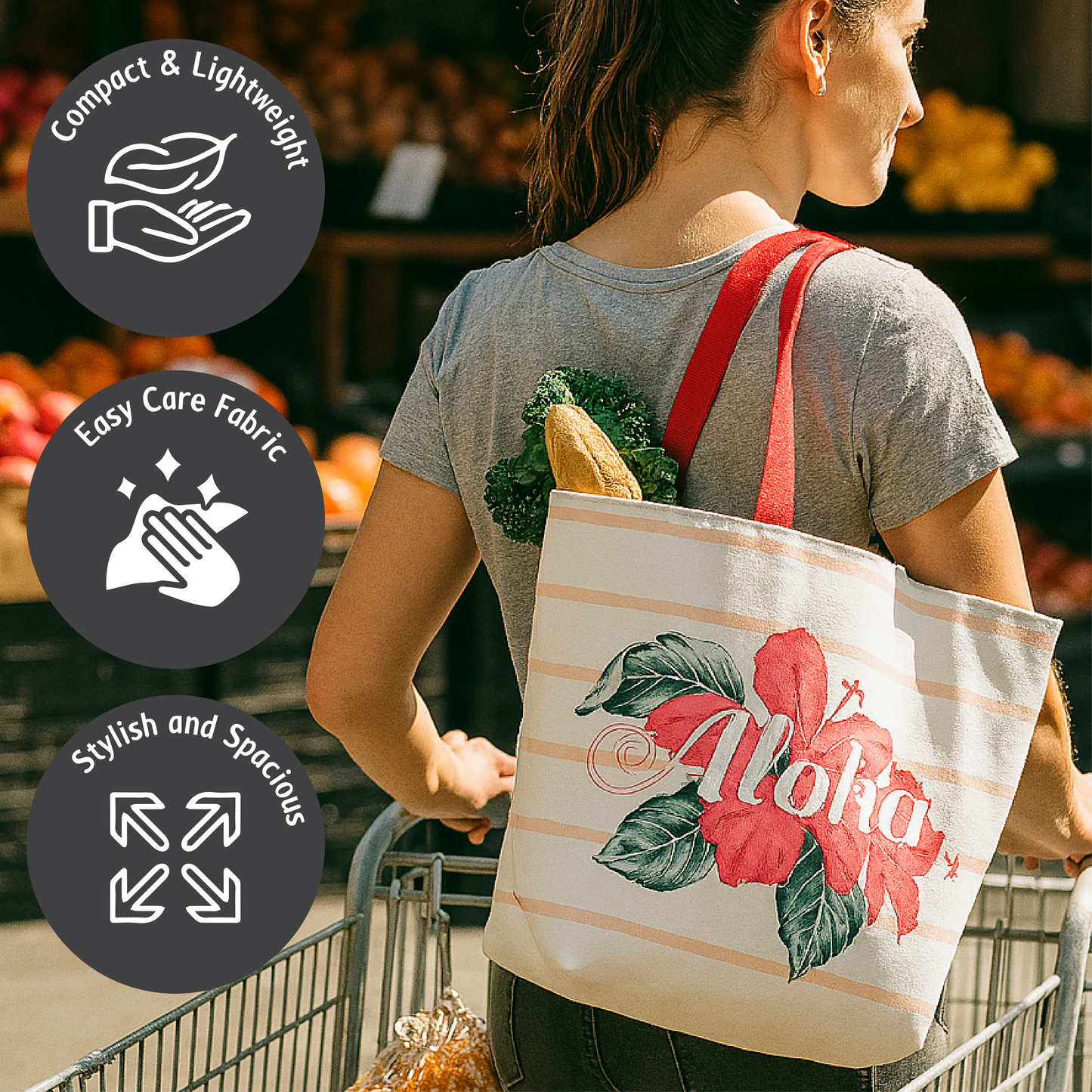 Beach Bag with Aloha Print and Floral Design