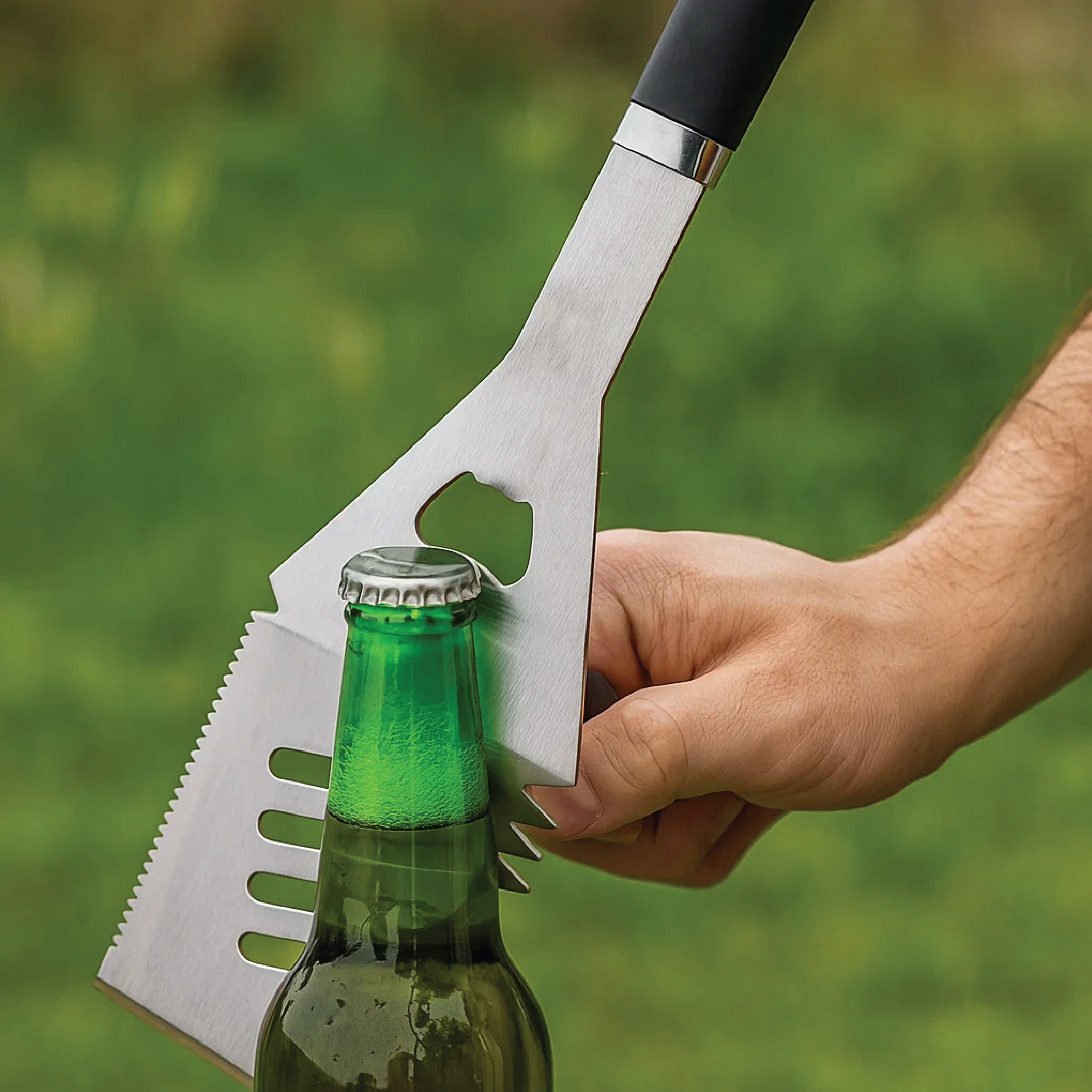 Braai Spatula with Dual Knives & Bottle Opener - Stainless Steel