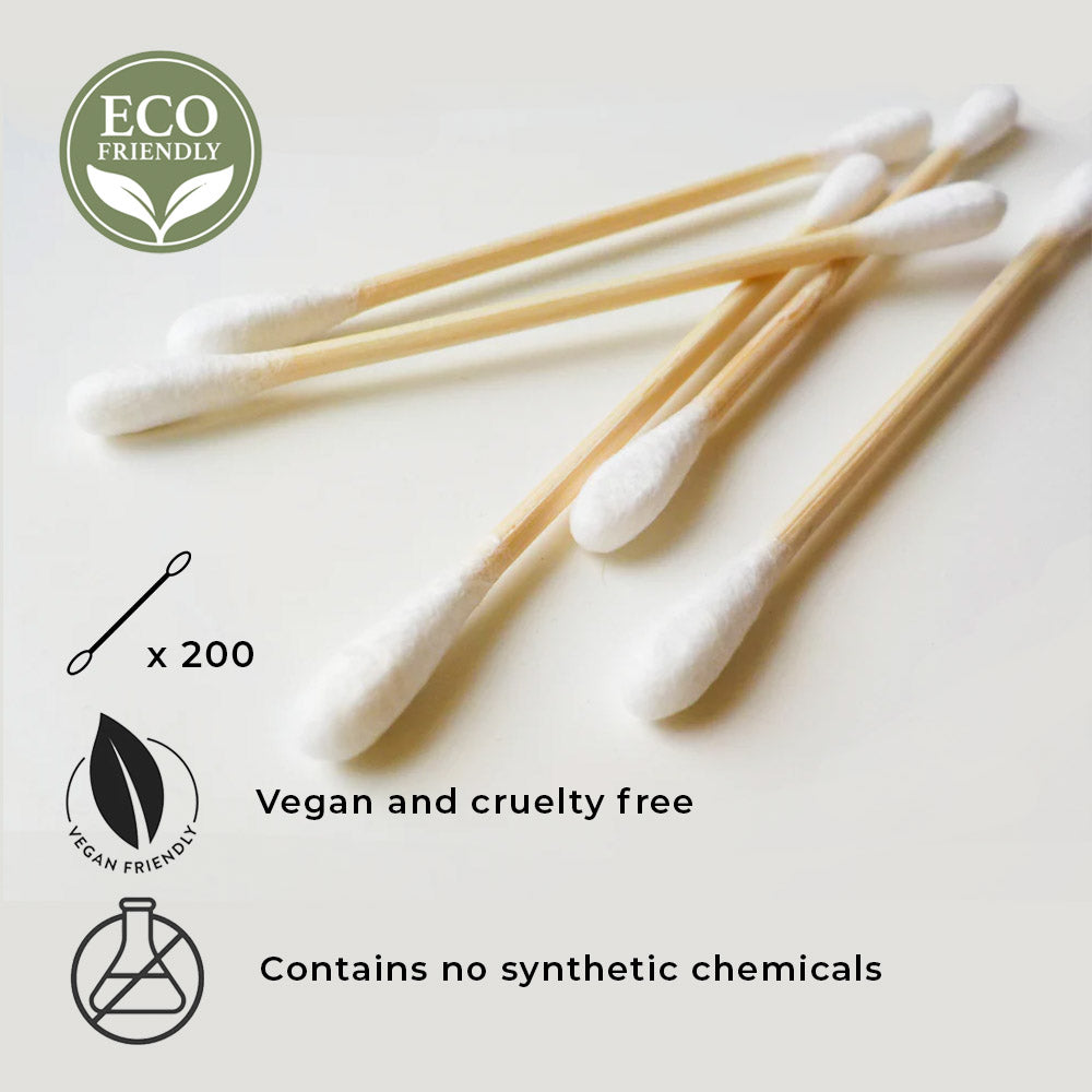 Bamboo Cotton Ear Swabs - Pack of 200 Pieces - Eco-Friendly