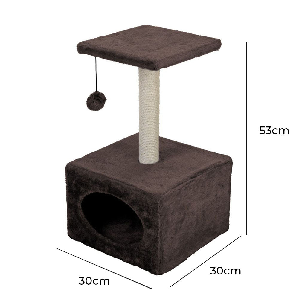 Cat House with Scratch Tree and Toy Ball - 53cm