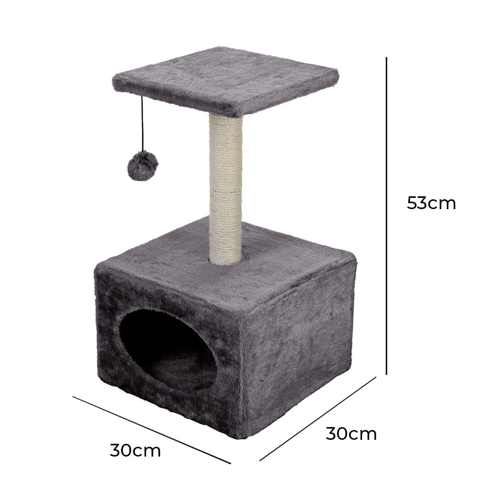Cat House with Scratch Tree and Toy Ball - 53cm